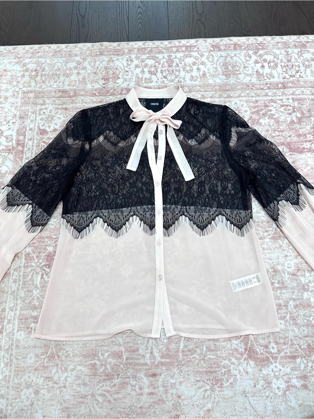 ASOS 🖤 Sheer Lace Buttoned Blouse - Picture 10 of 15